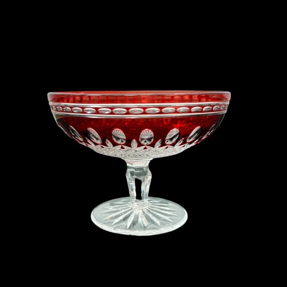 Waterford Crystal Clarendon Pedestal Compote Vintage Ruby Red‎ Crimson Cut Glass